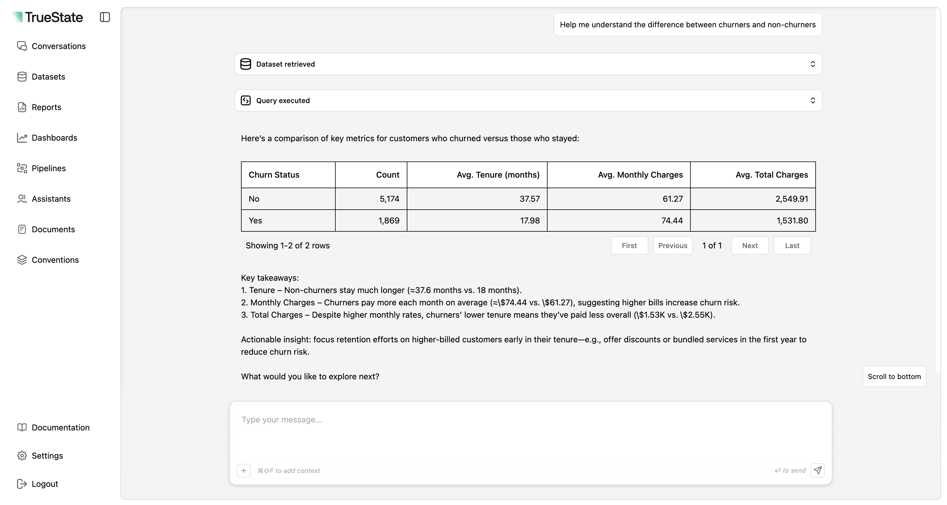 Conversational analytics interface