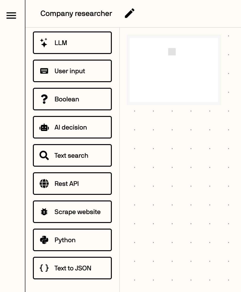 Automation step menu