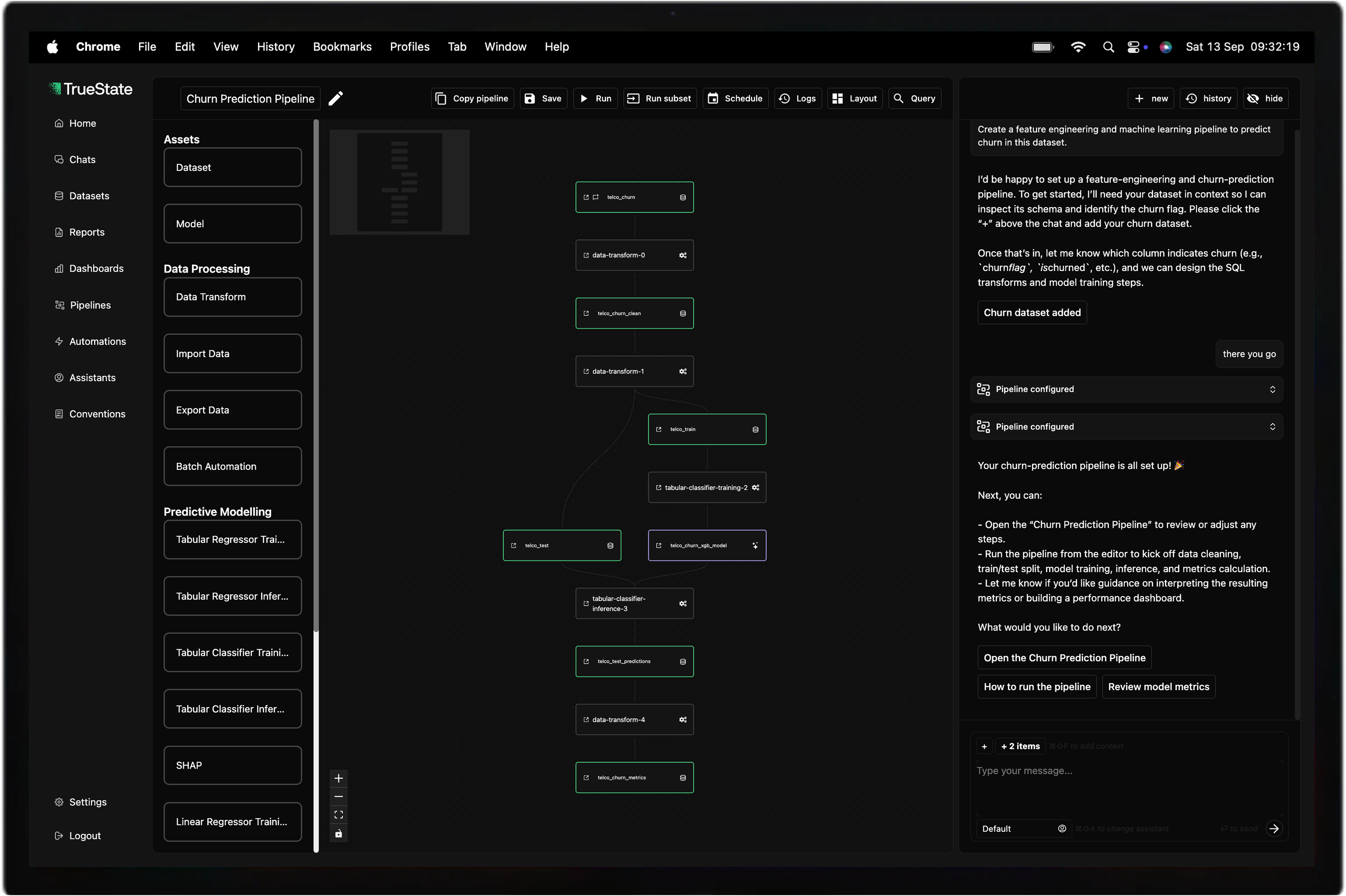 TrueState editor interface showing AI data analysis